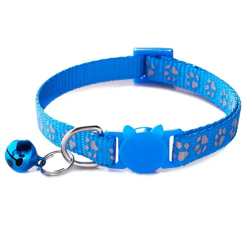 Cat Collar Breakaway Safety with Bell, Cute Reflective Paw Print Pattern (Sky Blue) - color: Sky Blue