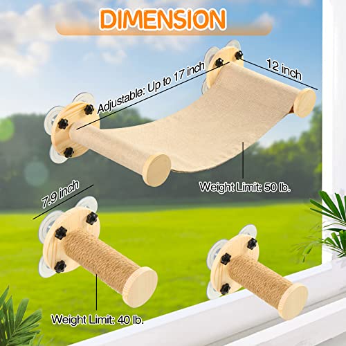 Calmbee Cat Window Perch with Step for Indoor Cat, Cat Hammock for Window with Suction Cups, Window Cat Bed and Cat Scratching Post for Indoor Cats, Cat Perch Window Mounted for Cats Inside