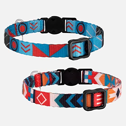 CollarDirect Cat Collar Breakaway with Removable Bell Set of 2 PCS - color: Sunny Ethnic & Tribal