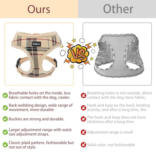 SCENEREAL Puppy Dog Harness with Leash Set for Small Medium Dogs, Soft Mesh Pet Harnesses and Leash, No Chock Plaid No Pull Vest - color: Beige, size: XS: Chest Girth: 10"-14"