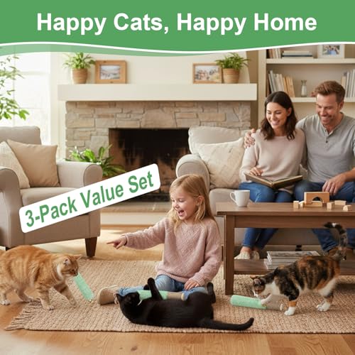 3 Pack Catnip Toys, Interactive Cat Toys for Indoor Cats with Chew Rope & Bell, Fun Kitten Teething Chew and Kicker Toys, Relieve Boredom & Anxiety
