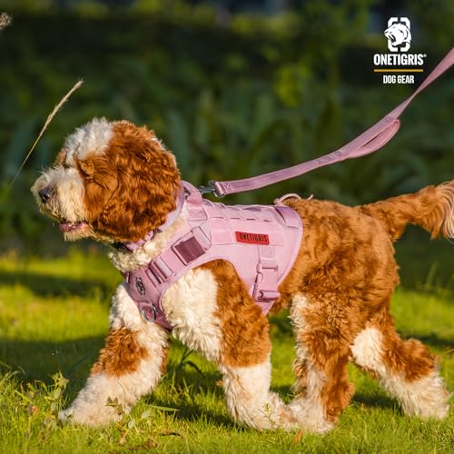 OneTigris Tough Dog Collars, Tactical Dog Collar with Handle, Milltary Adjustable Dog Collar with Heavy Duty Metal Buckle for Training (Pink, S) - color: Pink, size: S