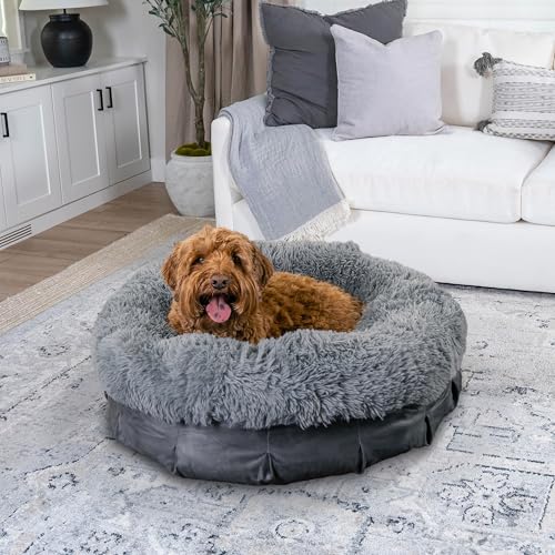 Best Friends by Sheri Ultra Calming Pouf Bed, Orthopedic Round Dog Bed for Joint Support, Faux Fur, Washable Cover, Tan, Medium, 30"x30" - color: Gray, style: Medium