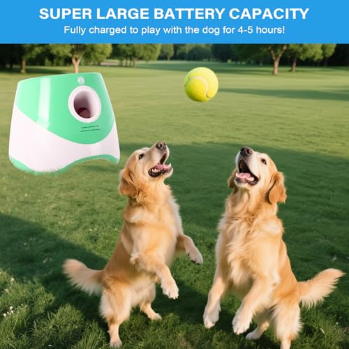 FAHKNS Automatic Dog Ball Launcher for Small Dogs, Indoor/Outdoor Interactive Dog Toy,USB Rechargeable Ball Thrower,10-30 Ft,Includes 15 Mini Tennis Balls,Green - size: 10-30FT for Small Dogs