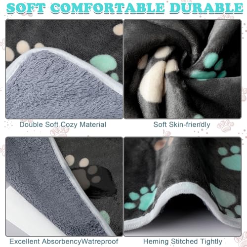 Panelee 4pcs Washable Pads Waterproof Dog Blanket Cat Bed Sofa Protector Soft Blanket Plush Reversible Throw Blanket Paw Pattern Warm for Small Dogs (Black) - color: Black