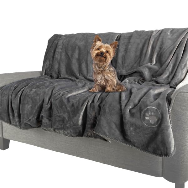 Waterproof Pet Blanket - 30x40-Inch Reversible Sherpa Fleece Throw Protects Couches, Cars, and Beds from Spills, Stains, and Fur by PETMAKER (Gray) - color: Gray, size: X-Small