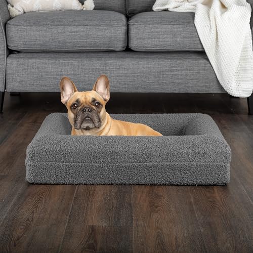 Orthopedic Dog Bed - 26x19 Inch Small Dog Bed with Supportive Bolster, Nonslip Bottom, and Removable Washable Cover - Memory Foam Cushion for Small Dogs and Cats - Pet Products by PETMAKER (Gray) - size: Small