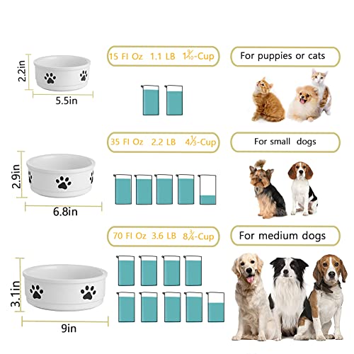Sweejar Ceramic Dog Bowls with Paw Pattern, Dog Food Dish for Medium Dogs, Porcelain Pet Bowl for Water 35 Fl Oz (Fog Blue) - color: Fog Blue, style: Dog Paw Pattern, 4.38Cups (35 Fl Oz)