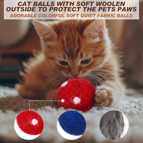 Outus 15 Pcs Toys for Cats Kittens Bulk with 6 Furry Cat Mice Interactive Catch Play 9 Wool Pom Toy Ball Fur Mouse Soft Quiet Fabric Kitty Balls for Indoor Yard House Patio, No Catnip