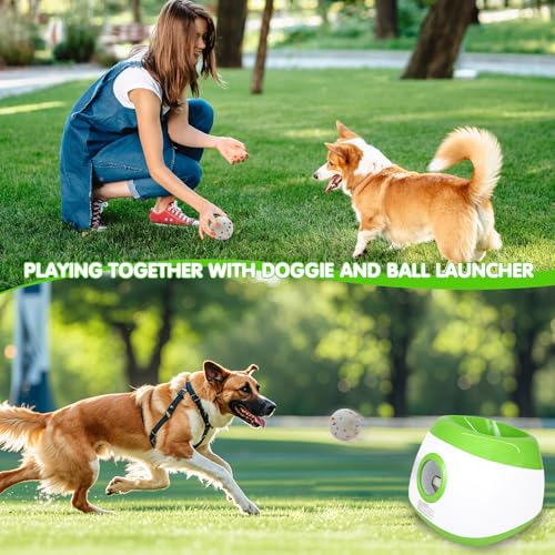 MEKAPLE Automatic Dog Ball Launcher, Upgraded Interactive Dog Balls Thrower with 3 Distance 29Ft-79Ft, Remote Control Ball Launcher for Medium & Large Dogs, 5 Etpu Balls Included (Lime Green) - color: Lime Green