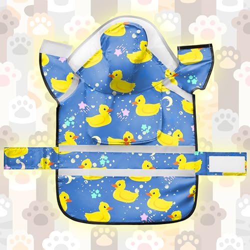 Dog Raincoat, Adjustable Rain Jacket with Hooded Double Layer for Large Medium Small Dogs Puppies, Lightweight Waterproof Rain Coat Poncho with Reflective Stripe Duck Blue,M - color: Duck Blue, size: Medium