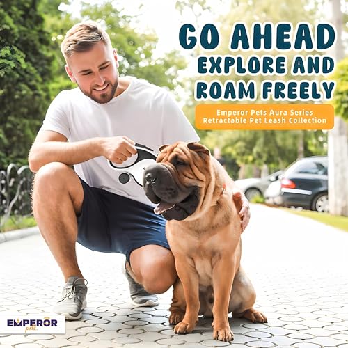 Retractable Dog Leash 26 ft White - Heavy Duty Leash for Medium Large Dogs up to 110 lbs, Anti-Slip Grip, Poop Bag Dispenser – Aura Collection -BW26 - color: White, size: 26 ft