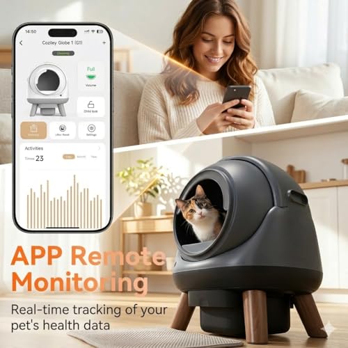 G1 Self Cleaning Litter Box for Multiple Cats, Automatic Cat Litter Box, Includes 2 Roll Trash Bag and Litter Mat, Grey - color: Black-Grey