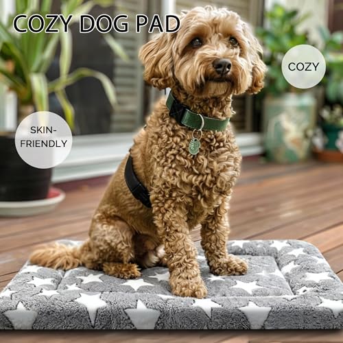 Dog Bed Mat, Reversible Crate Pad & Cute Dog Bed - Machine Washable Kennel Mat with Ultra Soft for Small Dogs (Cool/Warm), 24" x 18", Grey&Star - color: Grey&Star, size: 24"L*18"W*1.5"Th
