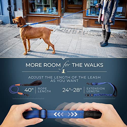 SparklyPets - Heavy Duty Bungee Rope Leash for Large and Medium Dogs - No Pull, Shock Absorber Long Dog Training Lead - No Slip Reflective Line for Outside (5.5 Ft Bungee Leash) - color: Adjustable Premium Blue