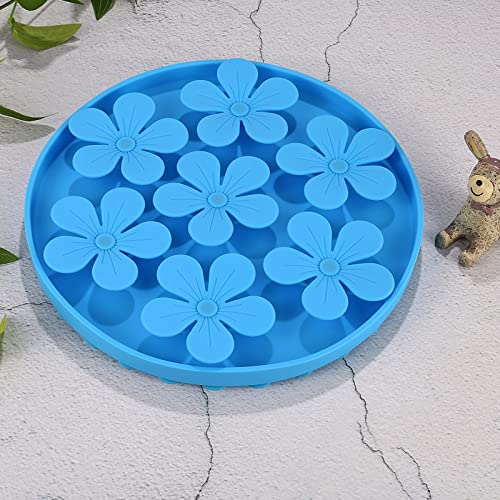 Slow Feeder,Cat Help Slow Down Eating Speed Cut Flower Silicone Rubber Cute Slow Feeder for Puppy/Cat/Dog (Blue) - color: Blue