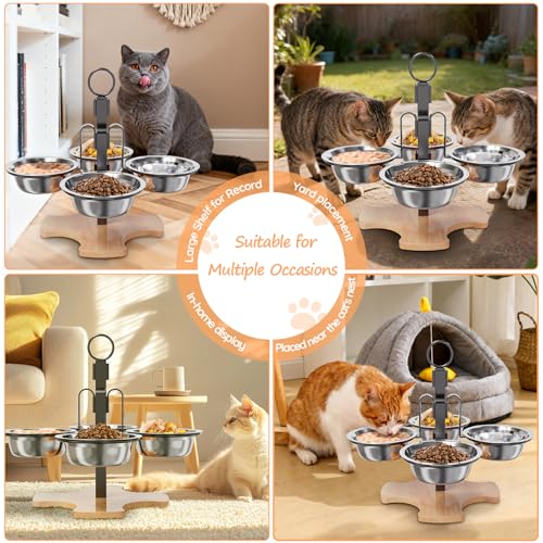 Adjustable Elevated Cat Bowls with Stand, 3 Height Raised Food & Water Bowl Set for Indoor Cats, 4 Stainless Steel Tilted Pet Dishes for Small Dogs, Non-Slip Feeding Station with Anti-Spill Design - size: 4 cat bowls