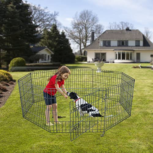 NEZUC Foldable Silver Metal Dog Exercise Playpen Gate Fence Dog Crate 8 Panels 30 Inch Height Puppy Kennels with Top Cover for Animals Outdoor Indoor (with top Cover, 8 Panels 30" H) - size: 30"H, style: Playpen+Top Cover