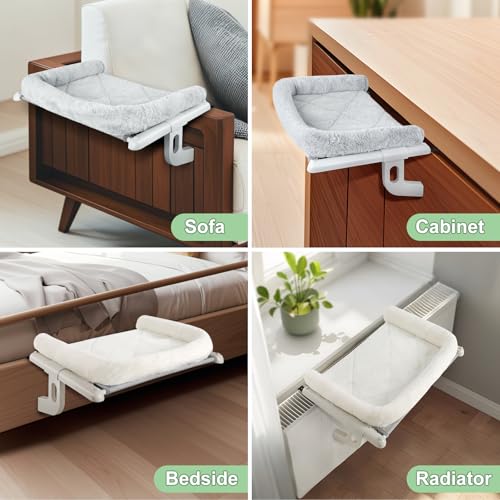 Cat Window Perch Hammock Sturdy Windowsill Bed Seat for Large Cats No Drilling No Suction Adjustable Kitty Shelf with Washable Cover Easy Assembly Holds up to 40 lbs 22.05 * 15 in (Grey, S) - color: Grey, size: 22.05x15in