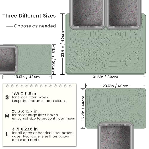 OHMO Cat Litter Mat Large Litter Box Mat, 31.5x23.6 Sage Green, Premium BPA-Free Silicone Rubber Kitty Litter Mat for Litter Box, High Edge Scatter Control Non-Slip Waterproof Litter Trapping Mat - color: Sage Green, size: 31.5"L x 23.6"W