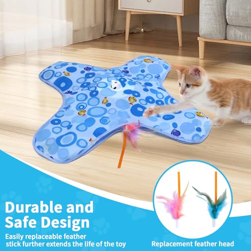DFQ Interactive Cat Toy for Indoor Cats, Rechargeable Touch-Activated Moving Feather Wand with Concealed Motion, Play Toy for Kittens and Adult Cats (Blue) - color: Blue