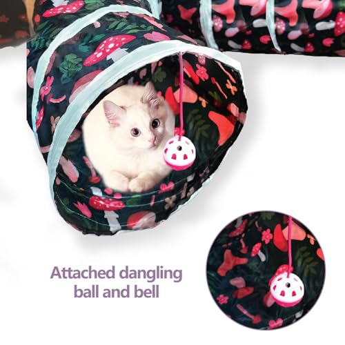 EGETOTA Cat Tunnel for Indoor Cats Large, with Play Ball S-Shape 5 Way Collapsible Interactive Peek Hole Pet Tube Toys, Puppy, Kitty, Kitten, Rabbit (S5 - Mushroom) - color: S5 - Mushroom