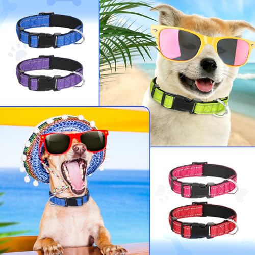 16 Pcs Reflective Puppy Dog Collars Bulk for Litter Dogs, Adjustable Safety Nylon Dog Collar with Locking Buckle, Soft Padded Breathable Puppy Collars for Cats Pets (Small)
