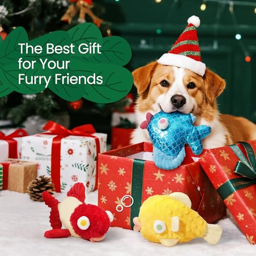 Nocciola Tough Dog Toys, Squeaky Dog Toys to Keep Dogs Busy with Two Resistant Layer & Crinkle Sound, Googly Eyed Fish Gang Puppy Teething Toys for Small, Medium, Large Breeds - color: 3 Different Fish, size: Googly Eyed Fish Gang