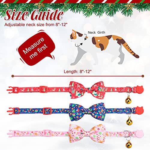 Christmas Breakaway Cat Collar with Removable Bow Tie and Bell, Cute Xmas Patterns, 3 Pack Safety Buckle Kitten Collars, Adjustable Pet Collar - color: Style B - Christmas