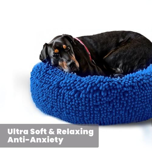 Muddy Mat®Cloud K-9 Bed for Dogs & Cats, Soft & Relaxing Donut Dog Bed, Chenille Material, Removable Cover, Washable & Dryer Safe–Navy Blue Medium(35'x35') - color: Navy Blue, size: Medium (35''X35'')