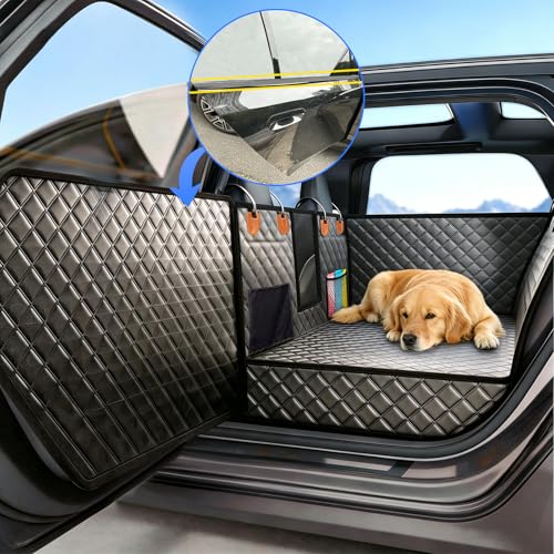 Back Seat Extender for Dogs,Hard Bottom Dog Car Seat Cover for Back Seat,Waterproof Dog Hammock with Door Protection, Anti-Scratch Pet Back Seat Cover for Car, SUV, Holds 420lbs, Black - size: Door Mounted