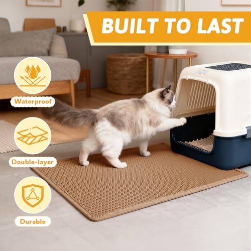 Pieviev Cat Litter Mat Double Layer Waterproof Urine Proof Trapping Mat 1 Pack (30''X24'', Brown) - color: Brown