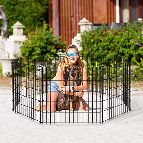 Pet Dog Playpen 24/30/36/42/48 Inch Metal Portable Dog Exercise Pen Indoor Outdoor Folding Yard Puppy Dog Fence for Small Medium Large Dogs 8 Panel