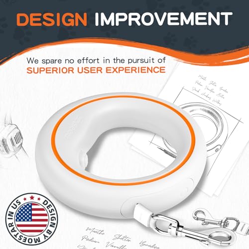 UFO Retractable Dog Leash Hands Free Wearable Laisse Chien with Poop Bag Holder One-Handed Brake Pause Lock 360° Tangle Free 10 ft Strong Nylon Tape Dog Leash for Up to 66lbs Medium Small Dogs - color: Orange