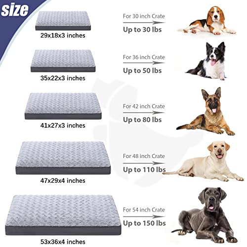 KSIIA Dog Crate Bed Waterproof for Extra Large Dogs - Rose Velvet Soft Fluffy Washable with Removable Cover & Anti-Slip Bottom, 47 x 29 Inch, Light Gray - color: Light Grey, size: 47.0"L x 29.0"W x 4.0"Th