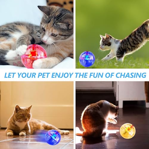 Sratte 2 Pcs Ghost Hunting Cat Ball Activated Cat Toy Motion LED Light Pet Balls Motion Dog Interactive Pet Toys Glowing Mini Running Exercise Supplies for Animals Activity (Clear) - color: Clear