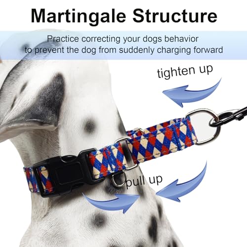 Reflective Martingale Dog Collar with Buckle Soft Nylon Geometric Patterns Pet Collars for Extra Small Dogs (Argyle, XS) - color: Argyle, size: Xsmall