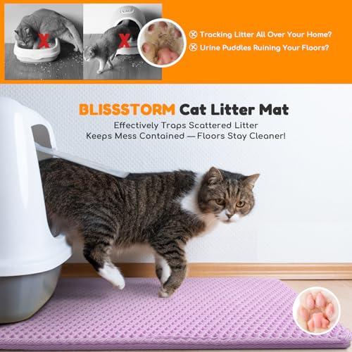Waterproof Cat Litter Mat - New 24x16 Inch Honeycomb Double Layer Traps Litter, Waterproof & Non-Slip Floor Protector, Easy Clean, Odor-Free, Purple - color: Purple