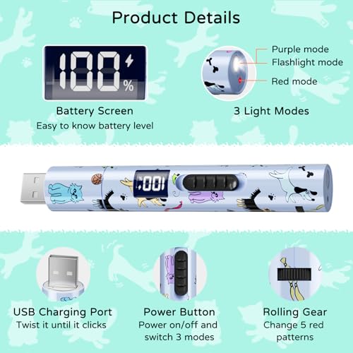 TBTeek Cat Toy, Battery Screen, Cute Fun Creative Body, Rechargeable, 7 Adjustable Patterns, Interactive Kitten Pet Dog Chase Toy for Fun Chase Play Exercise (1pcs) - size: 1pc battery display