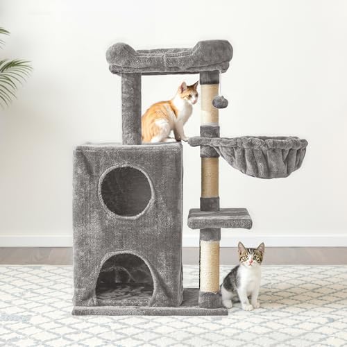 Fansafurn Modern Cat Tree with Scratching Posts, Cat Bed, Hammocks & Condos – Multi-Level Cat Tower for Playful Cats, 36" Modern Cat Tree Tower, Grey - color: Light Grey