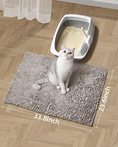 Cat Litter Mat Litter Trapping Mat, 33"x23" Plush Cat Litter Rug Catcher, Easy to Clean, Machine Washable - color: Gray, size: Large