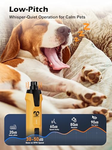 Casfuy 6-Speed Dog Nail Grinder – 50%+ Boost Power Dog Nail Trimmers Quiet with Dust Cap & 2 LED Lights & 2000mAh Battery & 4.8V Motor Electric Pet Toenail File Tool for Large Medium Small Dogs Cats - color: Yellow