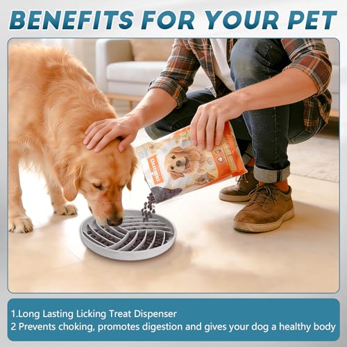 Silicone Slow Feeder Bowls for Dogs and Cats - Wet Food, Suction Cups, Interactive, Reduces Boredom, Anxiety, Anti-Choking, Non-Slip Design (Gray & Beige) - color: Gray & Beige