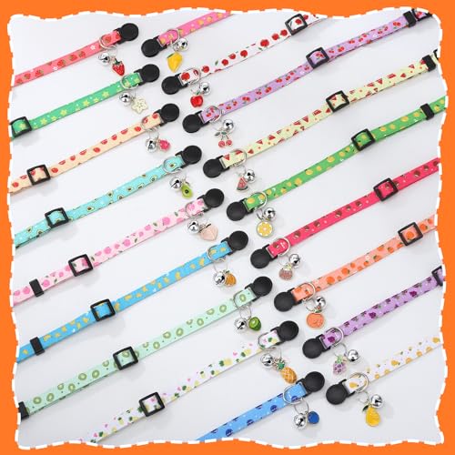 18 Pcs Breakaway Cat Collars with Bells Fruit Pendants Adjustable Fruit Cat Collars Safety Kitten Collar with Bell for Girl Boy Cats - color: Fruit