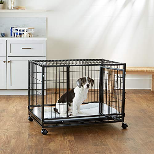 Amazon Basics - Portable Heavy Duty Stackable Dog & Pet Kennel with Tray, Black, 24.0" L x 28.0" W x 37.0" H - size: 24.0"L x 28.0"W x 37.0"H