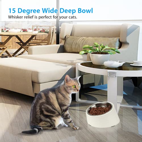 Uppetly Tilted Slanted Dog Bowl 1 Cup, 15° Tilted Stainless Steel Dog Cat Food Bowl, Non-Slip & Non-Spill Pet Feeder with Elevated Detachable Melamine Stand, Easy to Get Food Dish, Medium White - color: White-1Cup