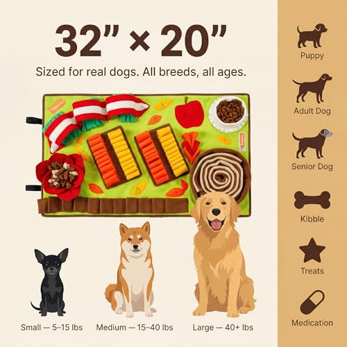 Snuffle Mat for Dogs Large Breed - 32x20 Inch Foraging Mat, Slow Feeder, Sniff Mat & Interactive Puzzle Toy for Mental Stimulation - Washable Dog Enrichment Mat for Large Dogs and Puppies