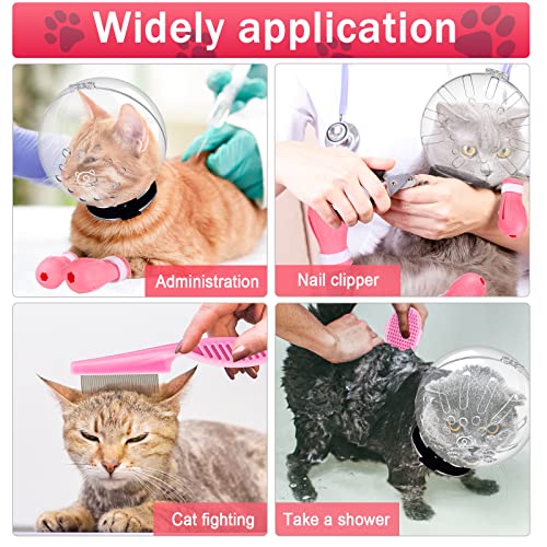 Cat Muzzle for Grooming Kitty Adjustable Hood with Paw Covers Nail Clipper Trimmer Brush Tick Remover Tool Kitten Breathable Anti Bite Muzzles Silicone Anti Scratch Boots for Cats Bathing Shaving