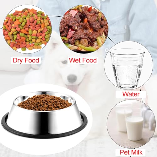 WEDAWN Stainless Steel Dog Bowls, 3.5 Cup/28oz Cat Bowl Water and Food with Rubber Base, Pet Bowls for Large Dogs, 2Pack - color: Stainless steel (2Pack), size: 3.5 Cup/10.2" Dia x 2.4" H (2Pack)