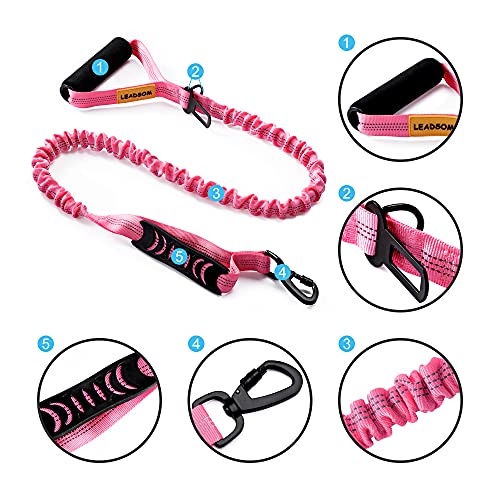 6FT Highly Reflective Heavy Duty Elastic Bungee Medium and Large Dog Leash Shock Absorbing with Comfortable Padded Handle and Traffic Handle Suitable for Training - color: Pink
